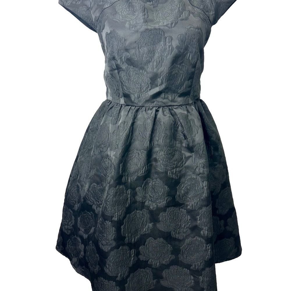 Minuet Black Jacquard Brocade Floral Midi Sleeveless Dress Size M